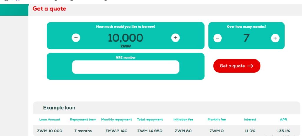 Screenshot of an example of how UNIFI Loans are calculated.